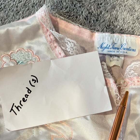 Vtg Night Time Creations Nightgown Medium 90s Pink USA Maxi Lace Dainty 18960 - Picture 3 of 10